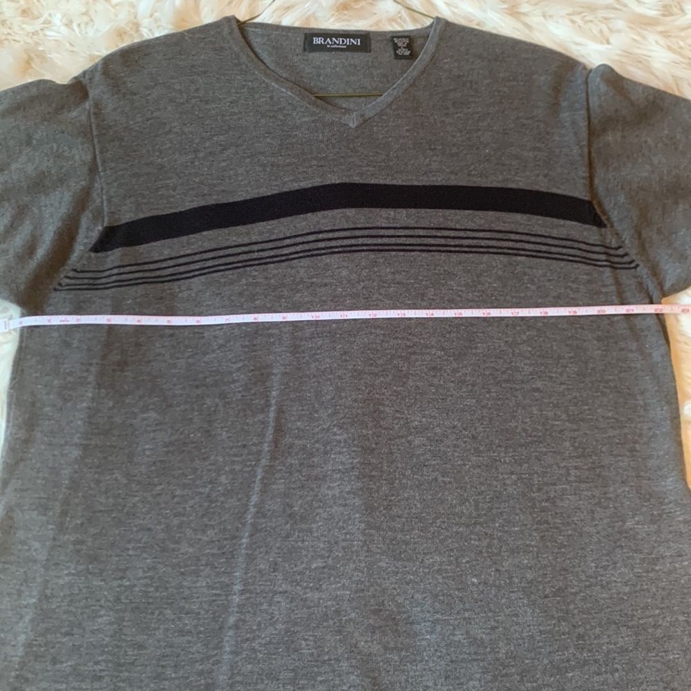 Men's Brandini Gray with Black Horizontal Stripes Short Sleeve Sweater  Size L - Picture 5 of 5